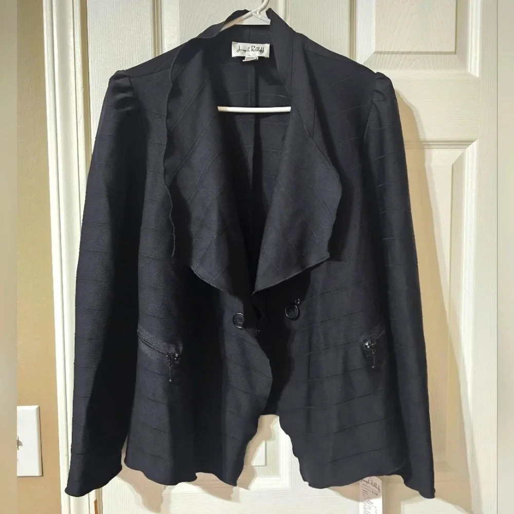 NWT Joseph Ribkoff Textured Blazer Jacket, Black,Shawl Collar, Pleated Shoulders